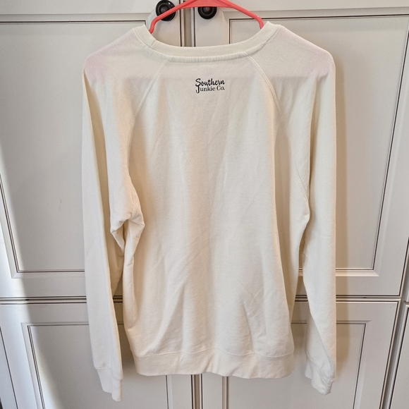 EUC Southern Junkie Co. Crewneck Sweatshirt Size L Plaid Pumpkin Black And Ivory - Picture 3 of 5